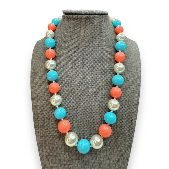 Nolan Miller Glass Teal Lucite Peach Faux Pearl Necklace 18”-20” - Picture 1 of 6
